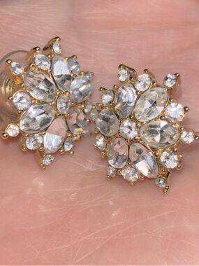 Monet Vintage Crystal Rhinestone Snowflake Earrings